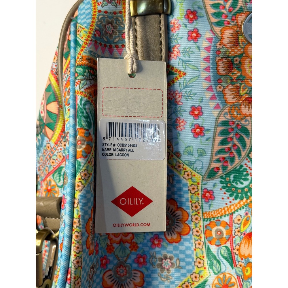 Oilily Multicolor Floral Paisley Shoulder Bag with Tan Handles - Picture 6 of 13